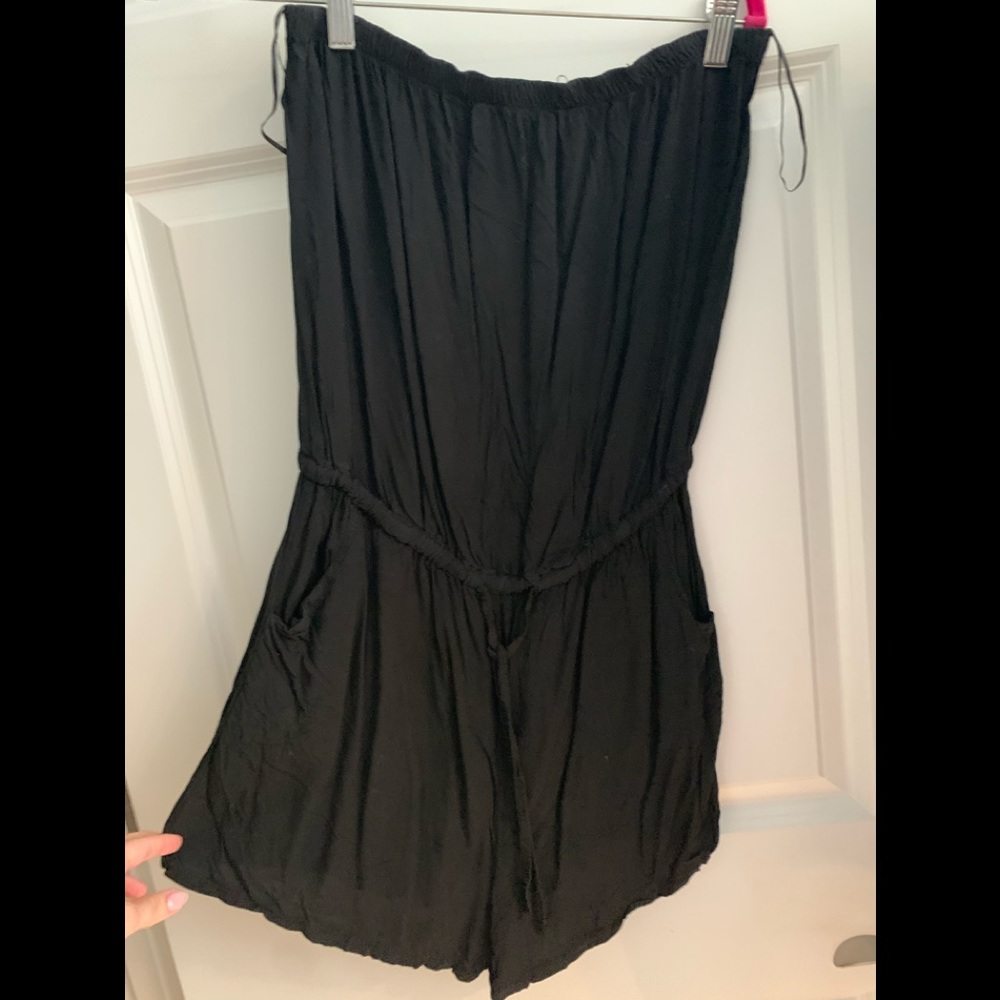 Black strapless romper